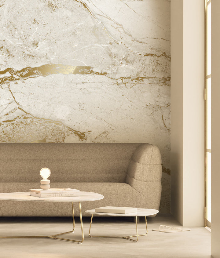 Marmer behang door Frans Uyterlinde | High Gloss Gold/wit FU-073