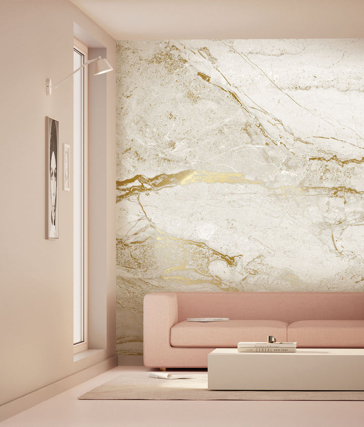 Marmer behang door Frans Uyterlinde | High Gloss Gold/wit FU-073