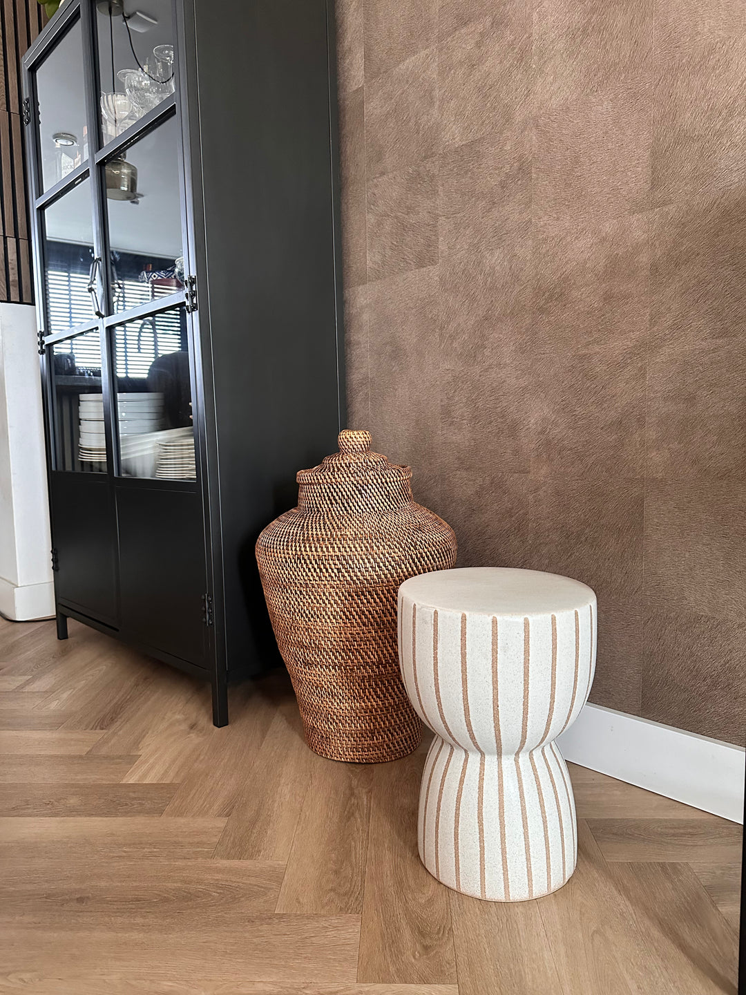 Light & Living bijzettafel / kruk Finca keramiek mat beige + bruin