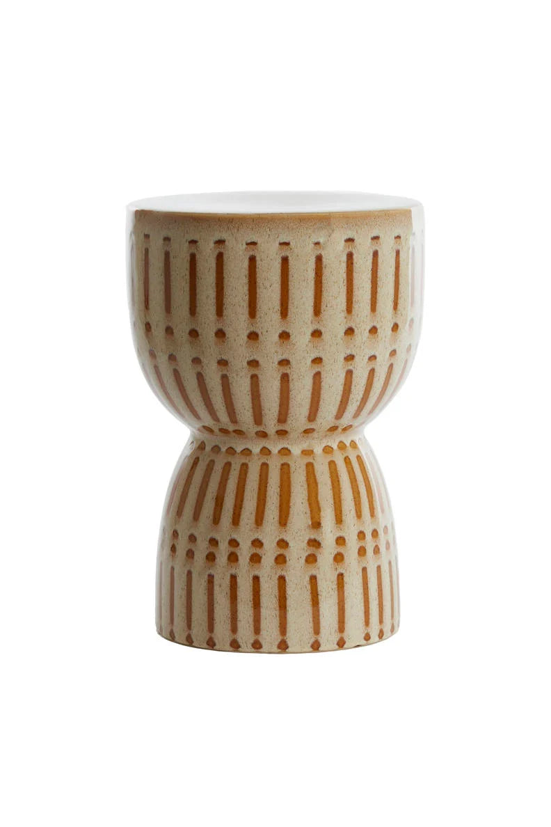 Light & Living bijzettafel / kruk Finca keramiek glans creme + bruin
