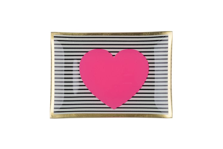 Love Plate L , Heart pink stripes,  Gift Company