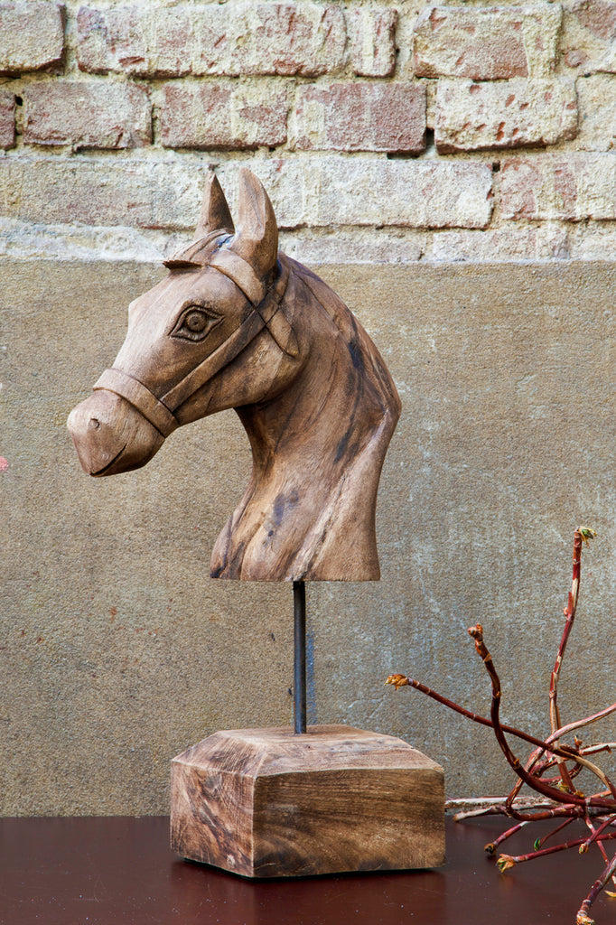 Ornament op Voet Paard - Hout - 52x25x48cm