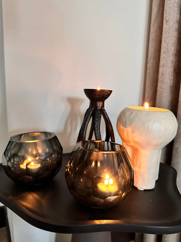 Theelicht Ø12x10 cm ELIZA glas grijs