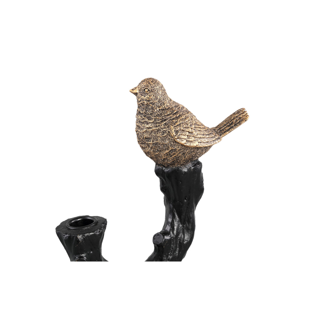PTMD Rezza Black metal kandelaar met gouden vogeltje