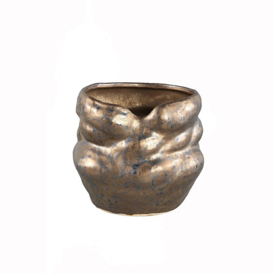 PTMD Chiel Bronze ceramic pot rock pattern hoog