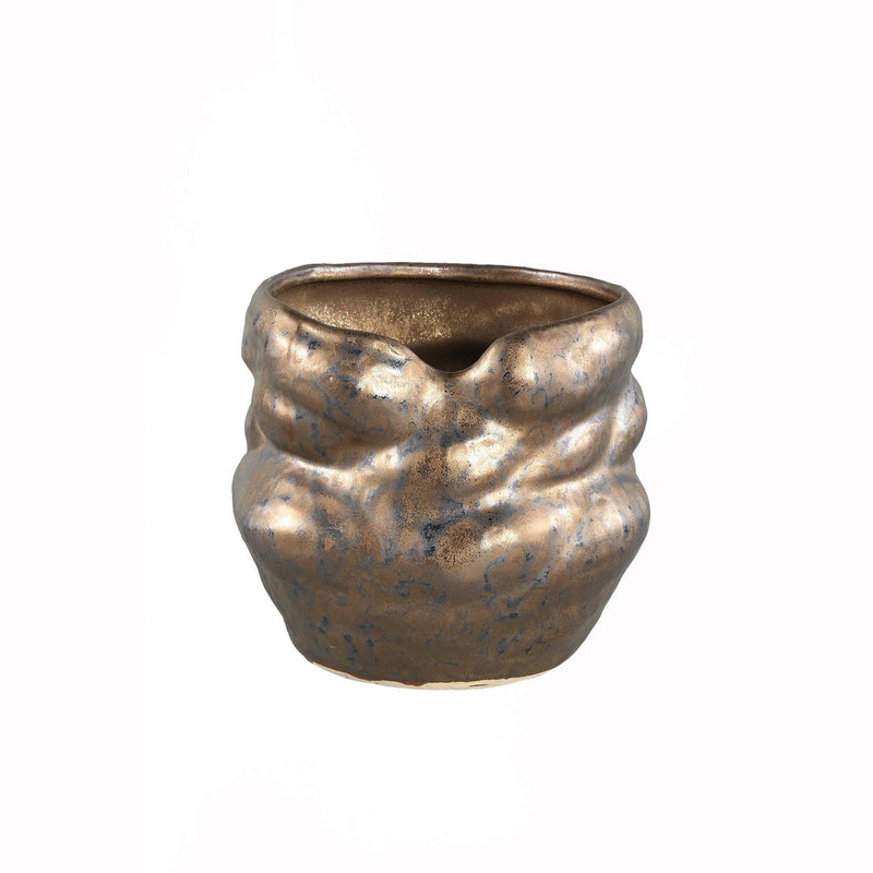 PTMD Chiel Bronze ceramic pot rock pattern round S